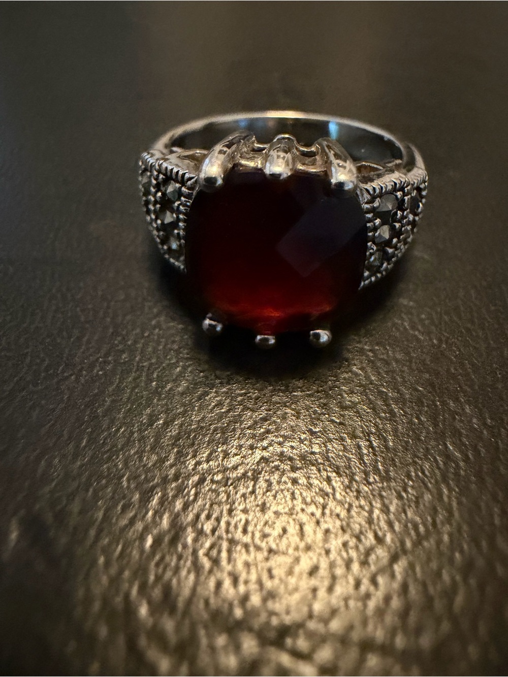 Premier Designs Silver-Tone Ring with Deep Red Center Stone